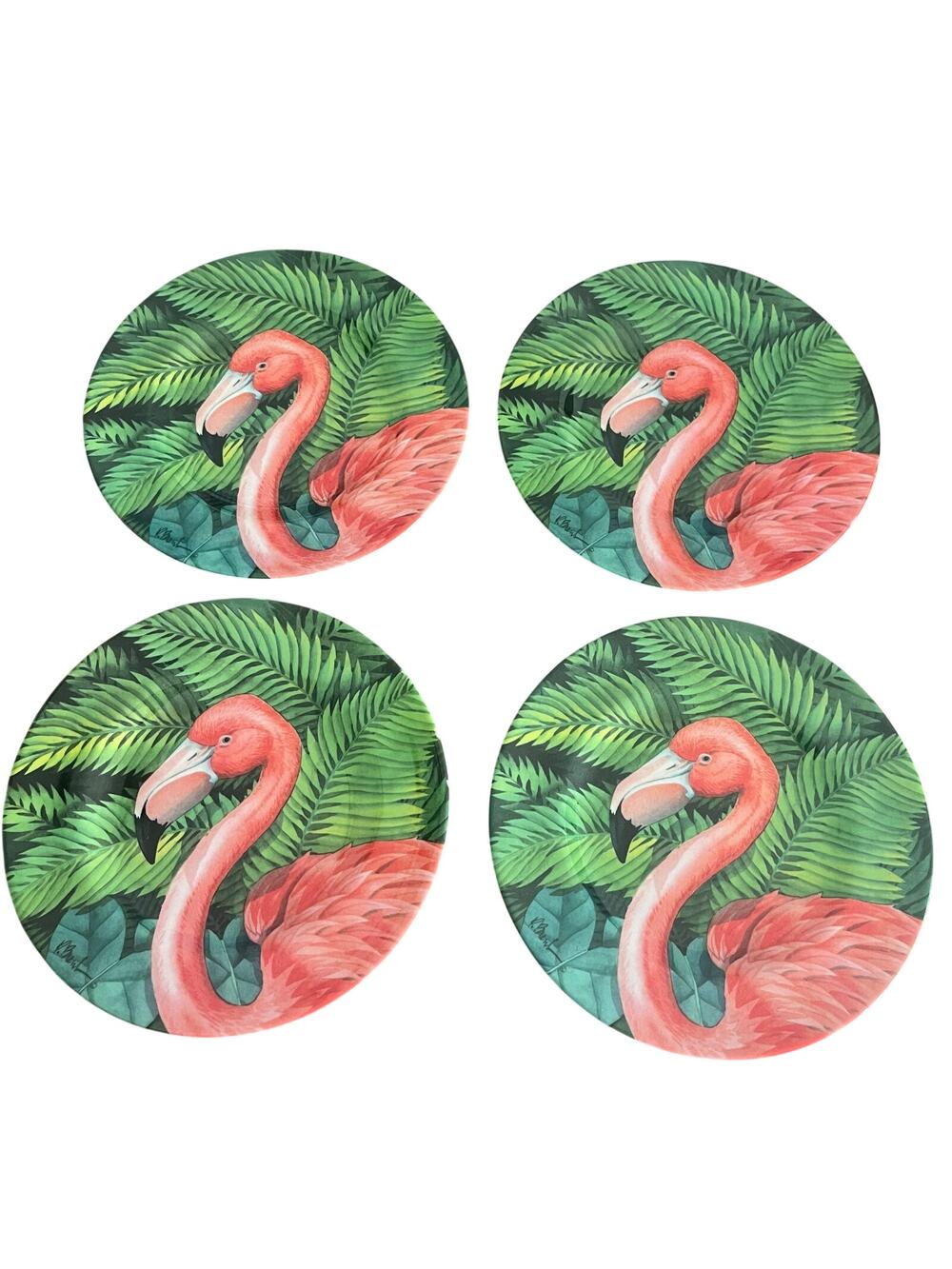 Vintage Evolution Sakura Lot of 4 Melamine Plastic Pink Flamingo Plates 8 1/2"